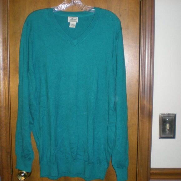 L.L. Bean Cotton/Cashmere Blend Sweater Mens Large Tall Teal Green - Picture 1 of 7